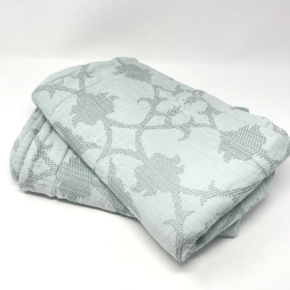 Pottery Barn Jacquard Matelasse Blue Gray Standard Pillow Shams 20x26” Set Of 2
